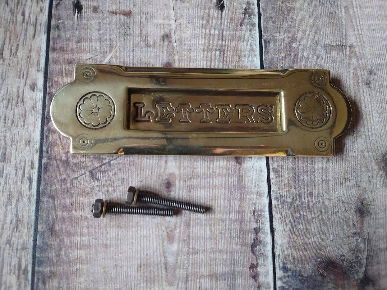 Small Stunning Gothic Polished Brass Door Mail Slot photo Home Fixtures