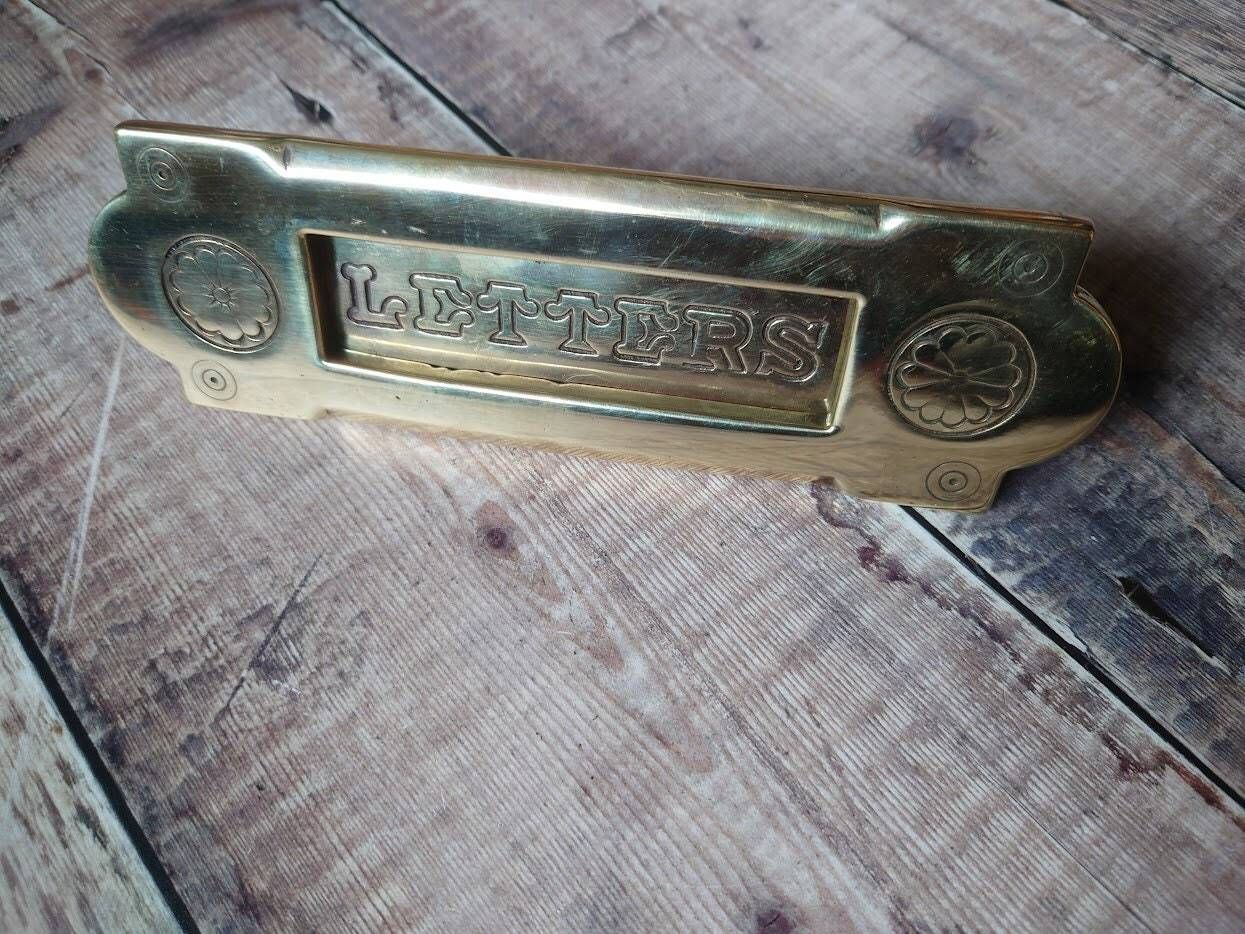 Small Stunning Gothic Polished Brass Door Mail Slot photo 105.0