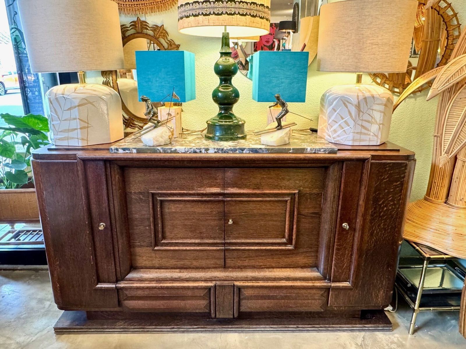An Art Deco 1940s Oak Sideboard By Gaston Poisson With Original Marble Top. photo furniture