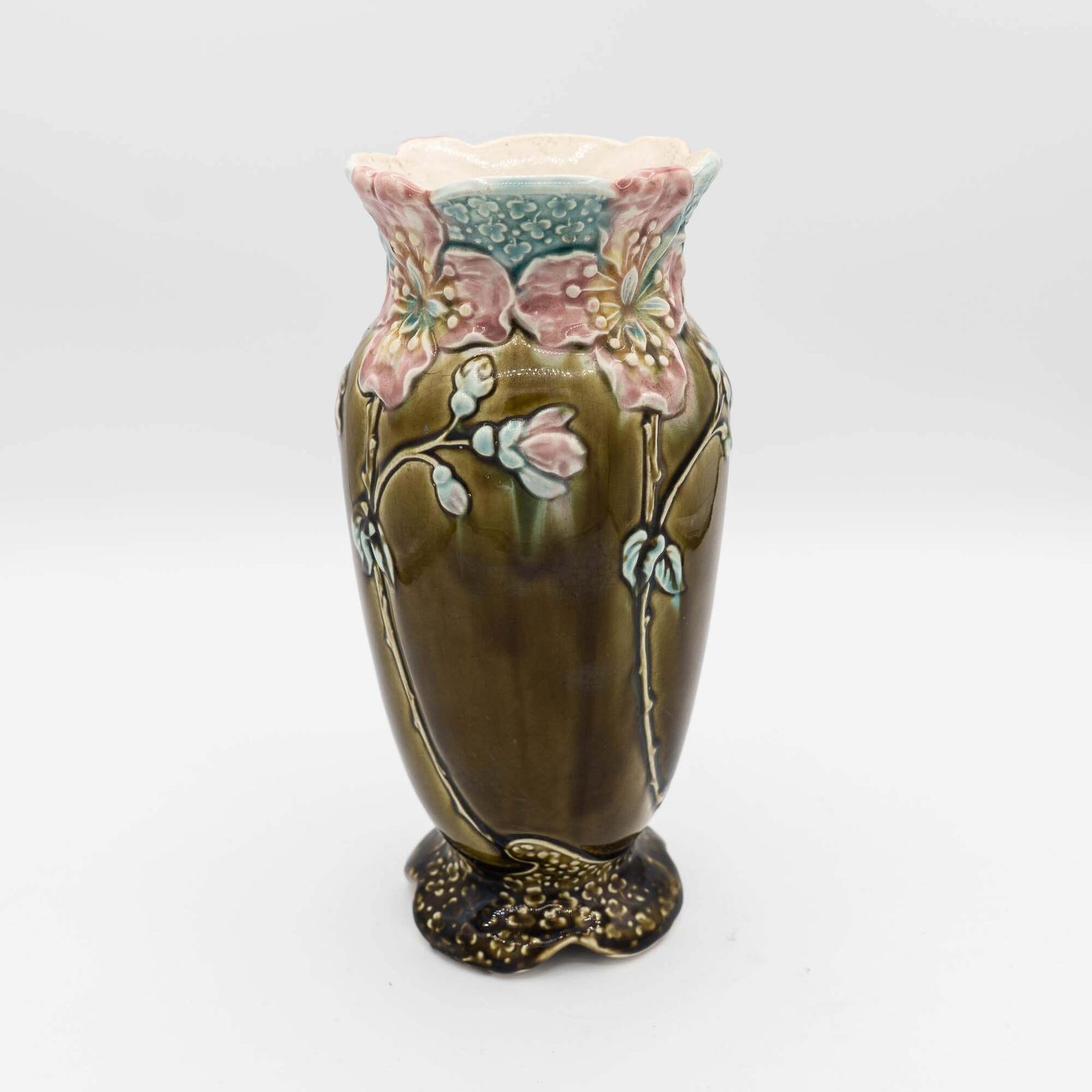 Rare French Art Deco Barbotine Vase   A.G. De Bruyen Fives Lille   C1890s photo vinterior