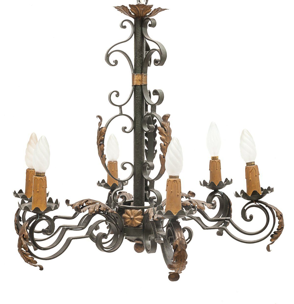 Set Of Large Chandelier And 2 Wall Lights Poillerat 1950