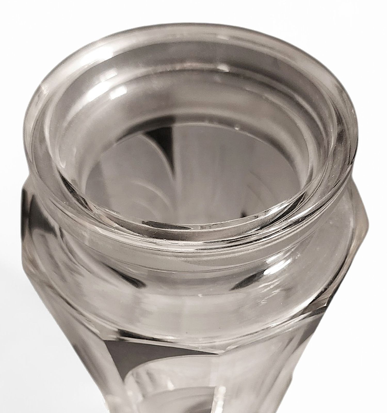 photo for sale 1920s Art Déco French Cylindrical Crystal And Black Enamel Decanter With Stopper
