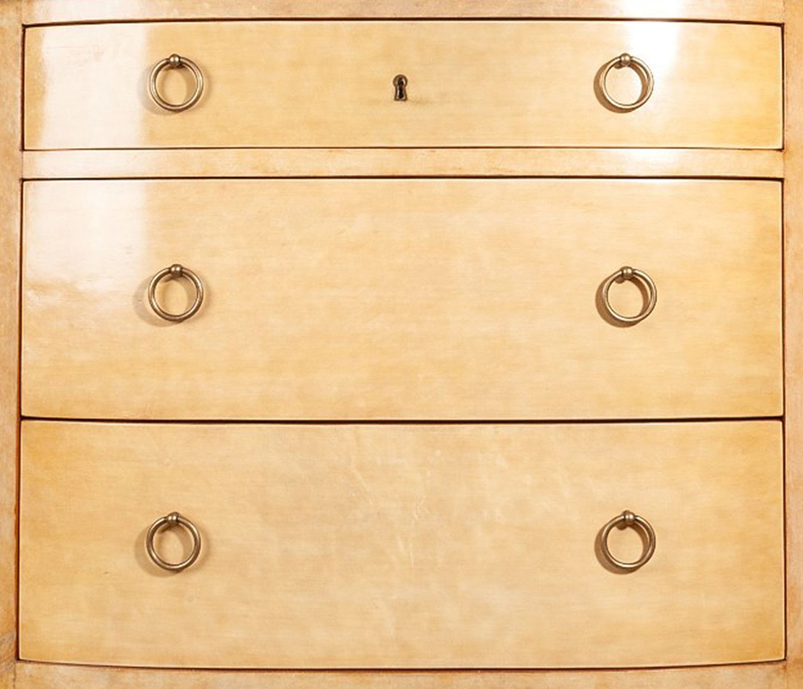 Mid 20th Century Modern André Arbus Style Parchment Covered Wood And Marble Demilune Dresser, France photo vinterior