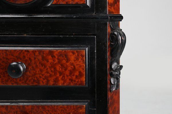 French Chest Of Drawers In Wood, Burl Veneer And Marble, 1850s photo for sale