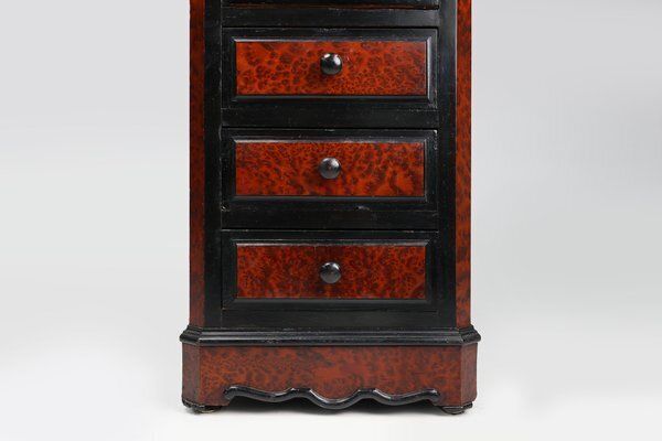 French Chest Of Drawers In Wood, Burl Veneer And Marble, 1850s photo Furniture