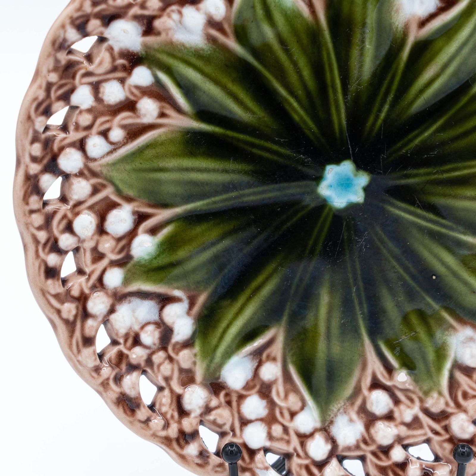 Antique Reticulated Majolica "Lilly Of The Valley" Plate   Villeroy & Boch Schramberg   1900s photo for sale