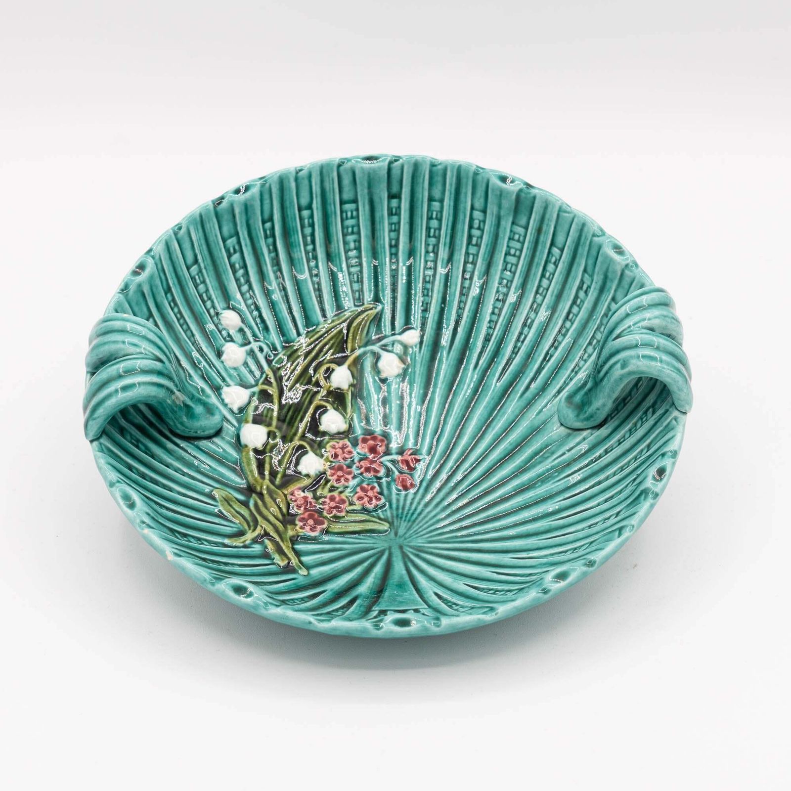 Antique Art Nouveau Green Majolica Bowl   Smf Schramberg   1920s