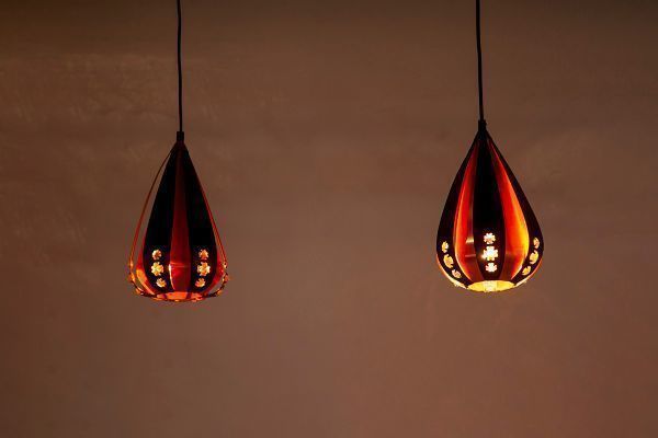 Copper & Black Metal Pendant Lamps By Werner Schou For Coronell Elektro, 1960s, Set Of 2 photo buy