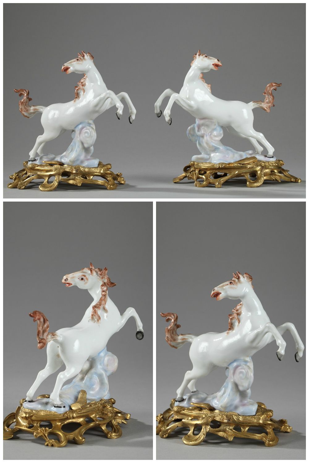 Paire de chevaux en porcelaine montée en ormolu, manufacture Samson