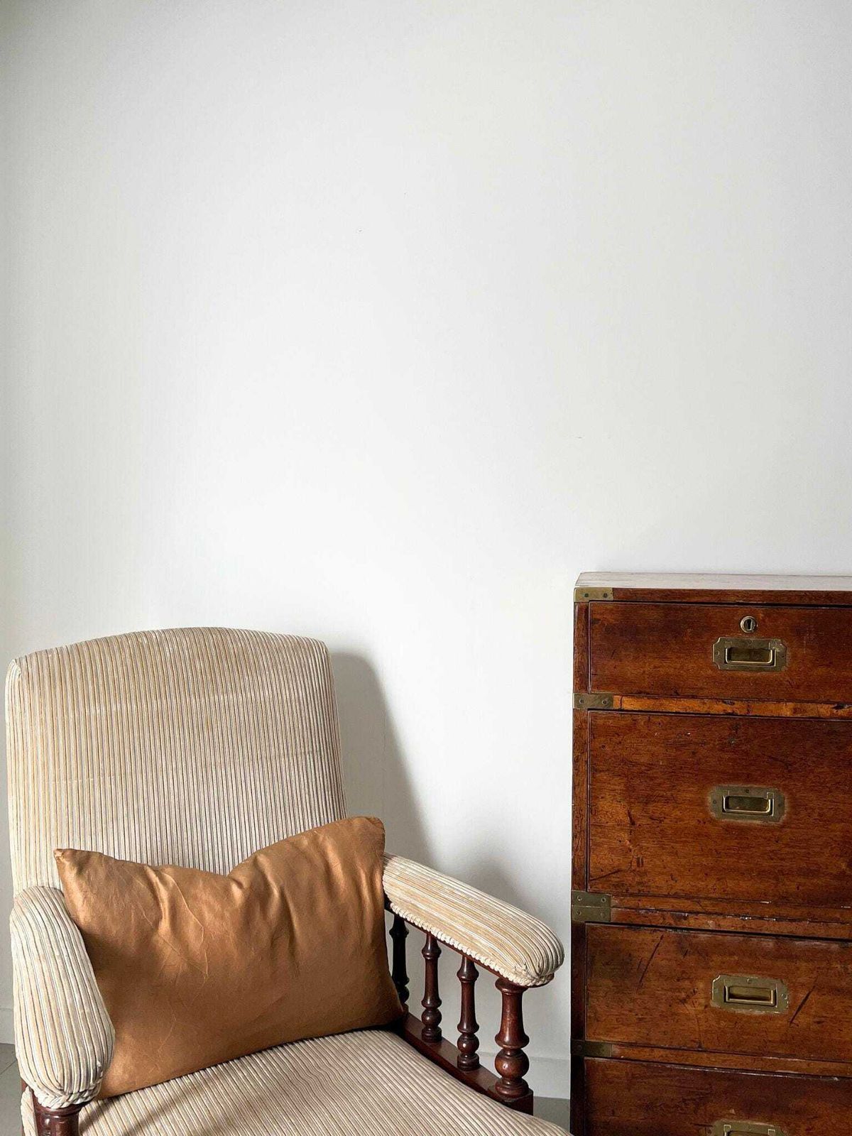 Antique Armchair Howard Style Open Arm Upholstered Gentleman's Chair 19th Century Neutral Beige Cord Fabric And Turned Legs & Brass Castors photo vinterior