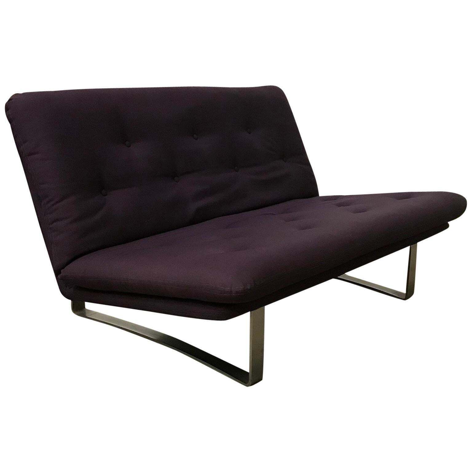 1968, Kho Liang Ie For Artifort, Chrome Base 2 Seat, Redone In Purple Fabric