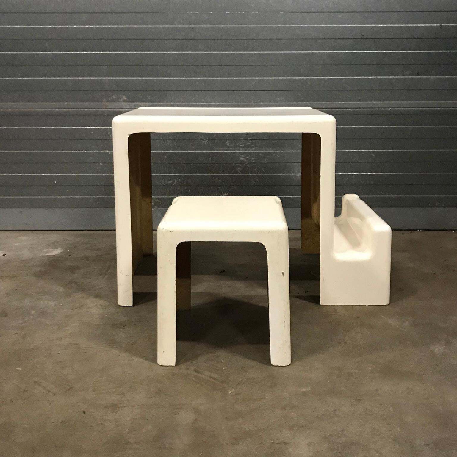 Rare 1970s Off White Plastic Children Desk With Stool, Circa 1970 photo Furniture