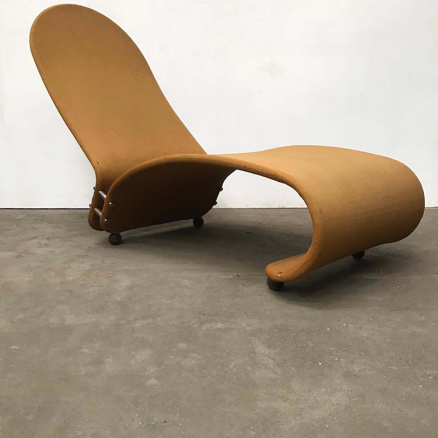 photo for sale 1973, Verner Panton For Rosenthal, 1 2 3 Serie, Rare Chaise Longue, Ochre Fabric