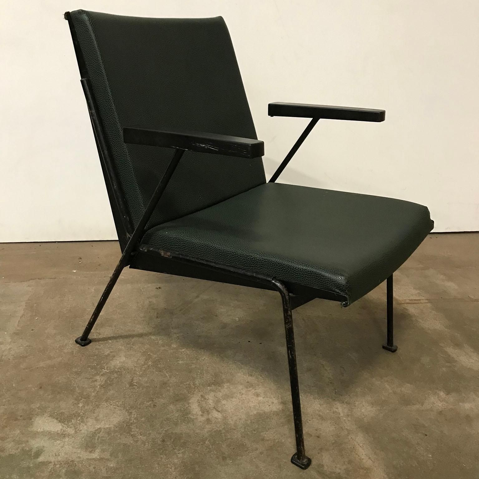 Furniture 1959, Wim Rietveld For Ahrend De Cirkel, Oase Chair Original Green Leatherette photo