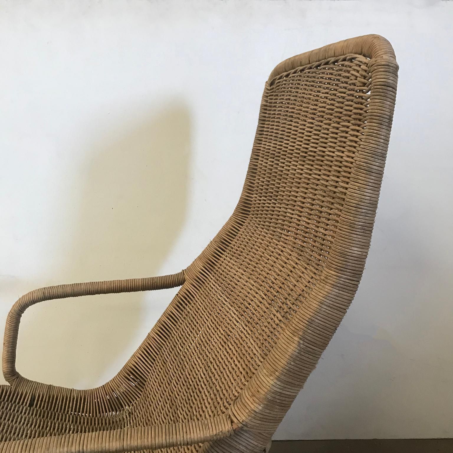 photo buy 1961 Dirk Van Sliedregt, Rare 514 Original Wicker Lounge Chair With Chrome Base