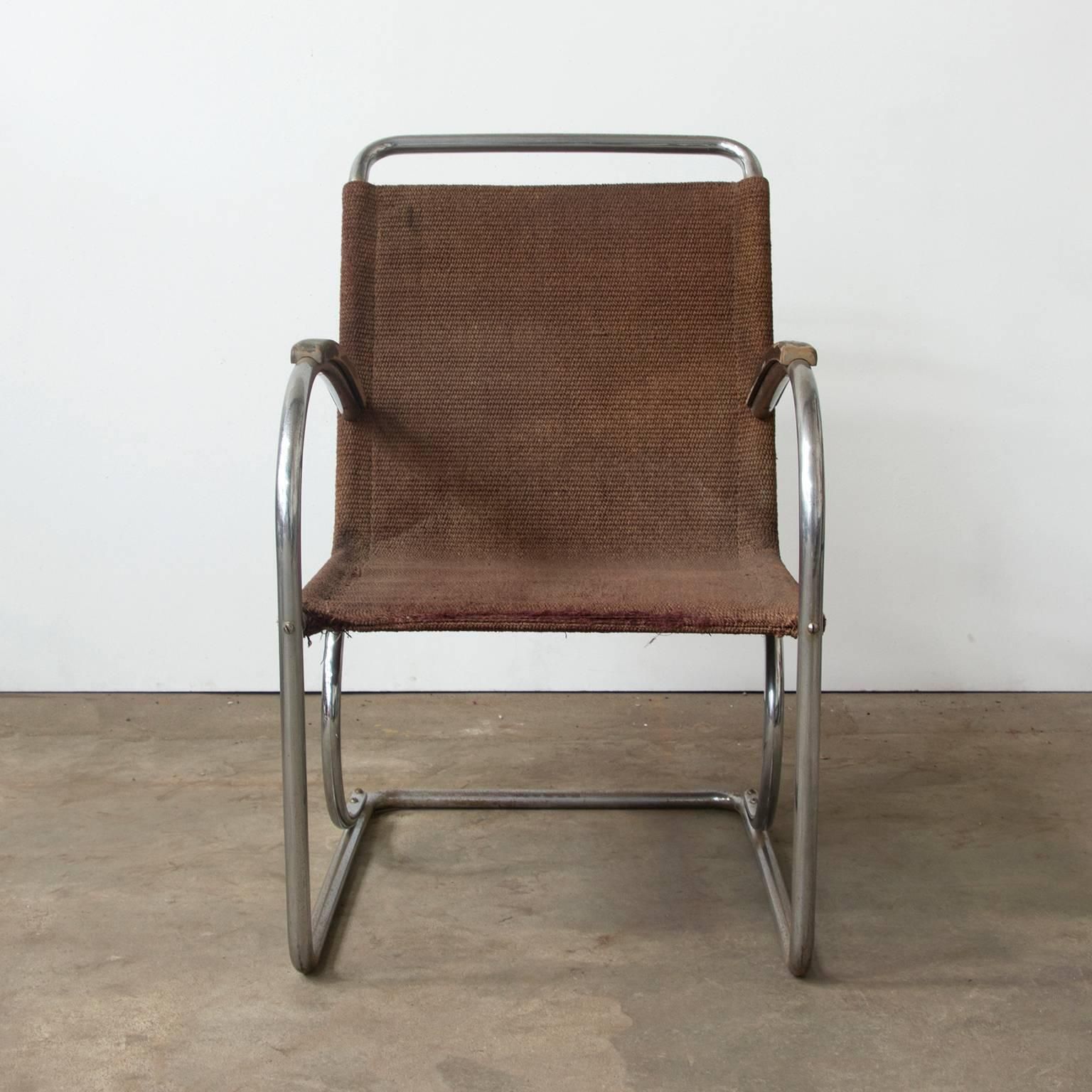 Circa 1930, Original, Early Tubular Easy Chair With Original Robe Woven Seat photo 1800.0
