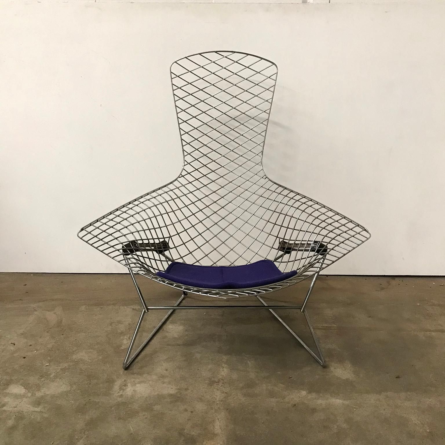 Harry Bertoia, Knoll International Large Chrome Bird Chair, Purple Cushion, 1952 photo furniture