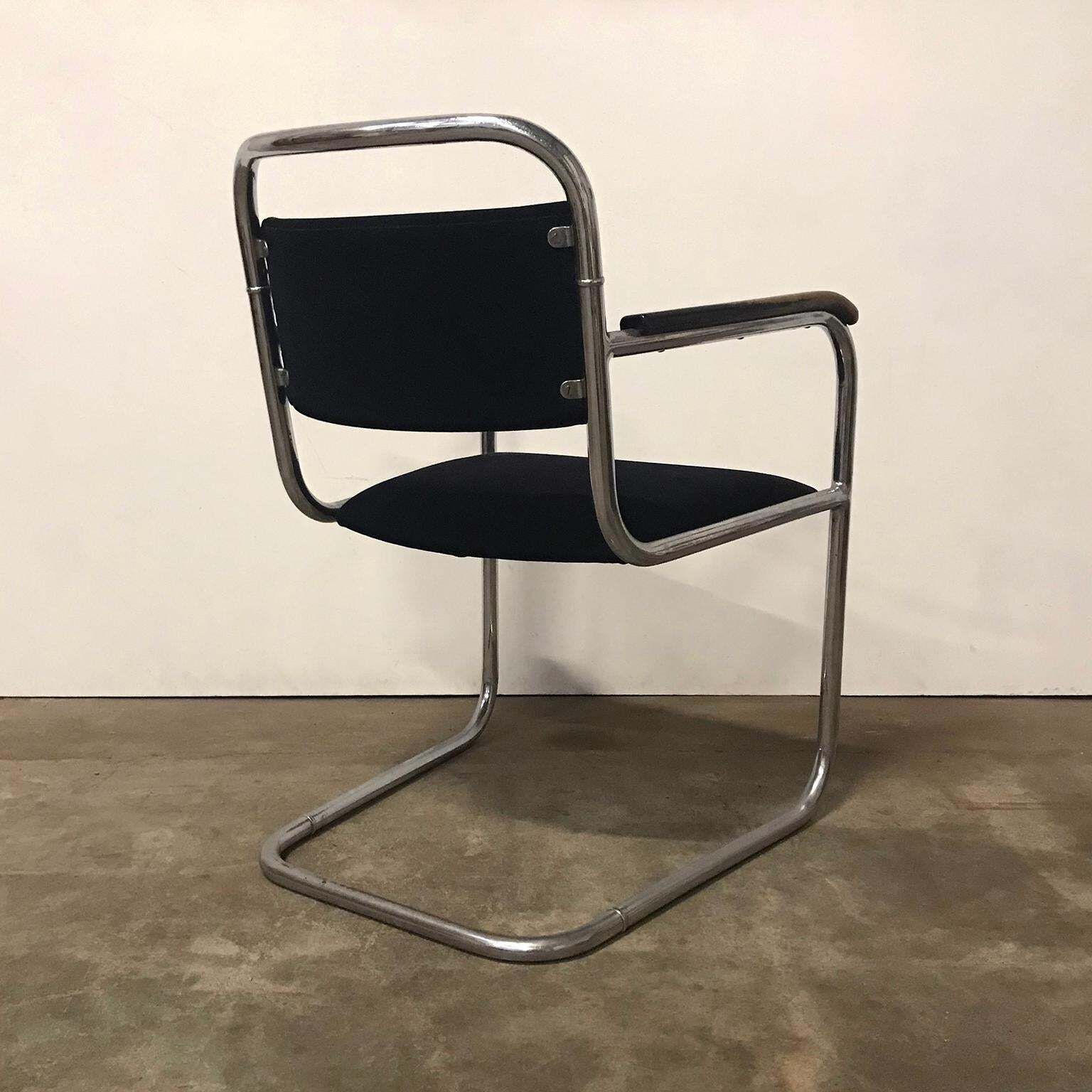 Dutch Design, Set Of Original Tubular Chairs With Black Upholstery, Circa 1930 photo Furniture