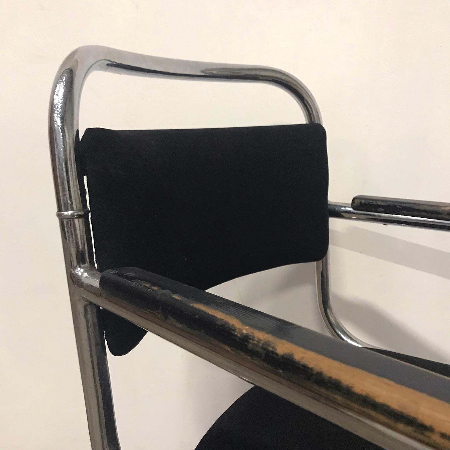 photo buy Dutch Design, Set Of Original Tubular Chairs With Black Upholstery, Circa 1930