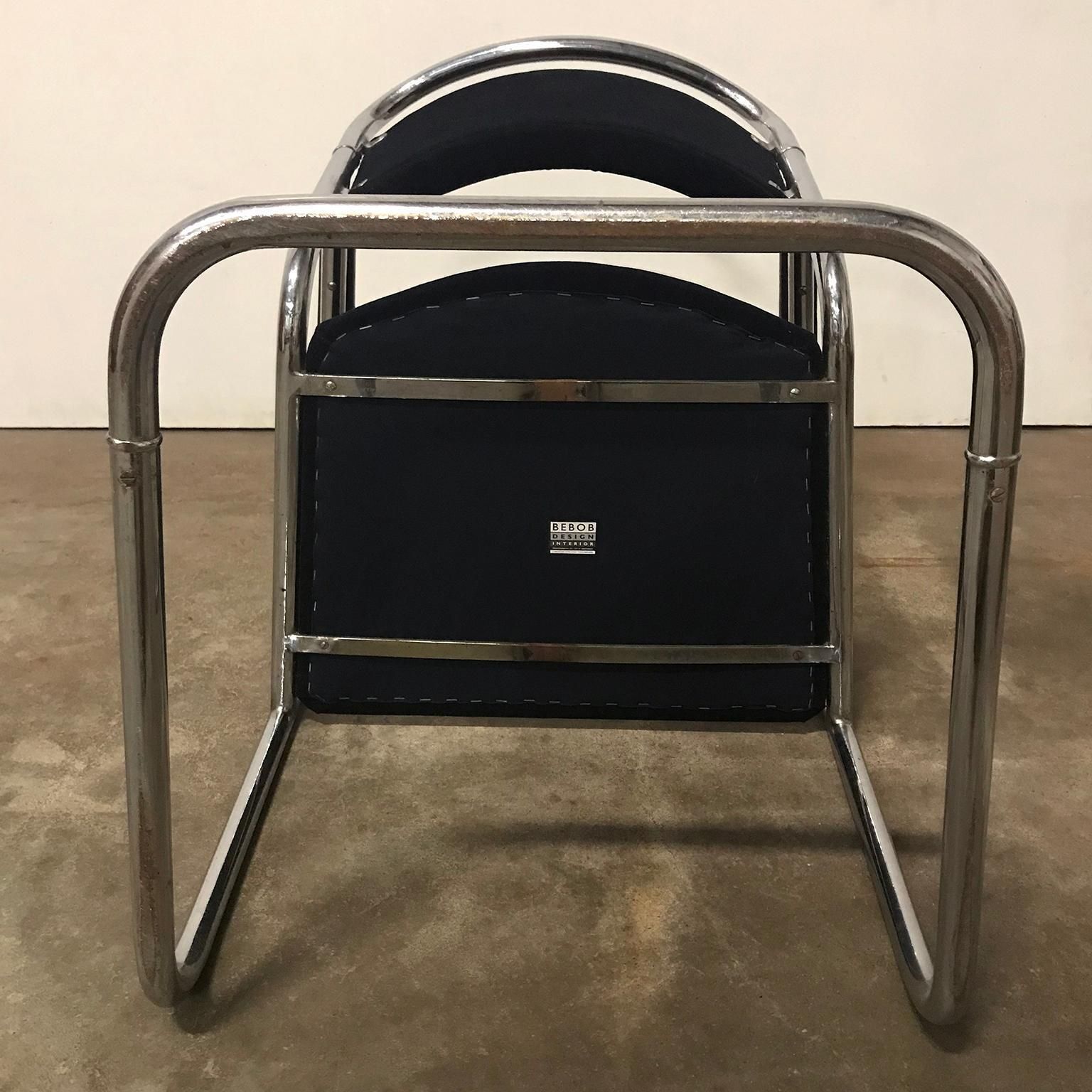 photo vintage Dutch Design, Set Of Original Tubular Chairs With Black Upholstery, Circa 1930