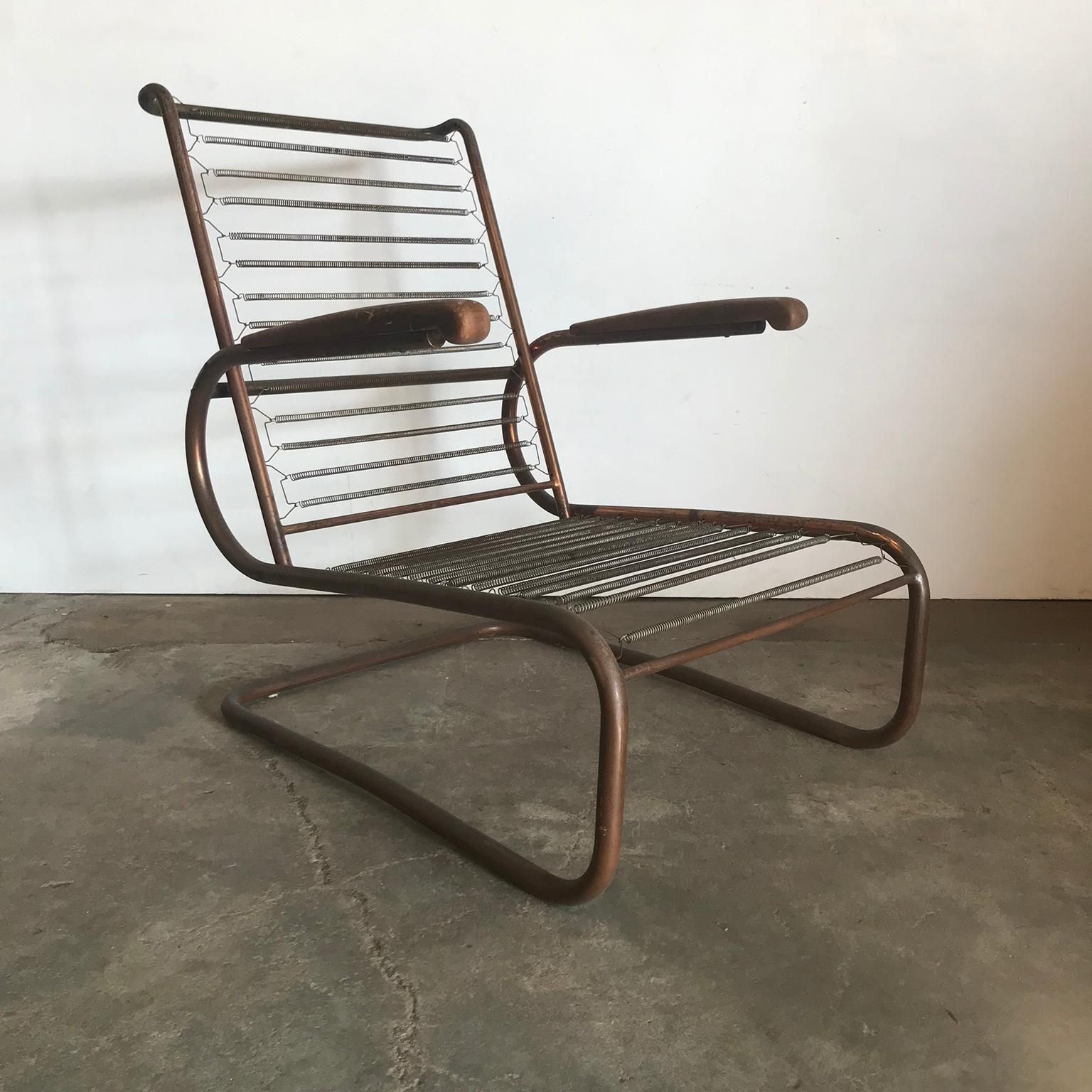1930, Paul Schuitema For Fana Metaal, Red Copper Chair With Wooden Armrests photo furniture