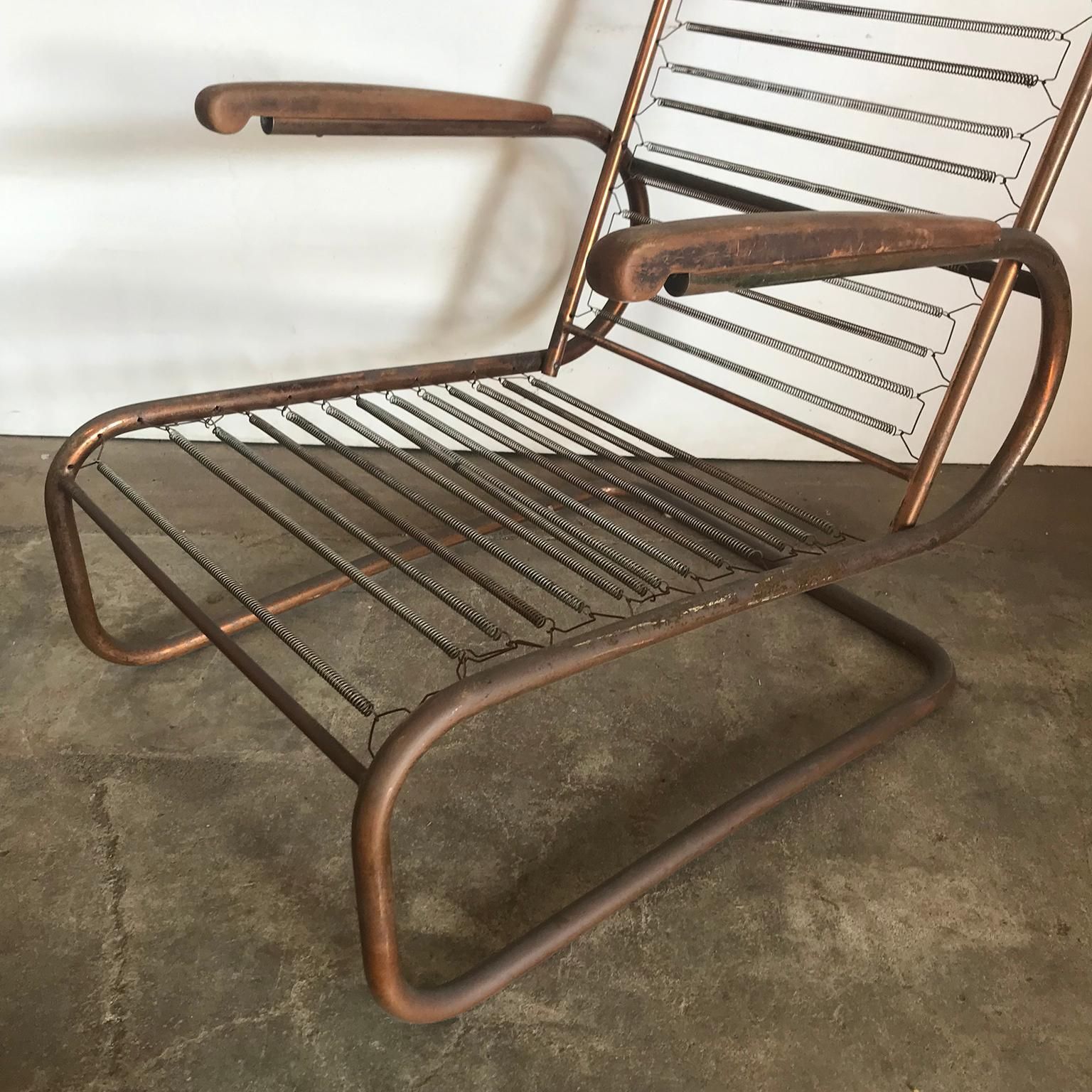 Furniture 1930, Paul Schuitema For Fana Metaal, Red Copper Chair With Wooden Armrests photo