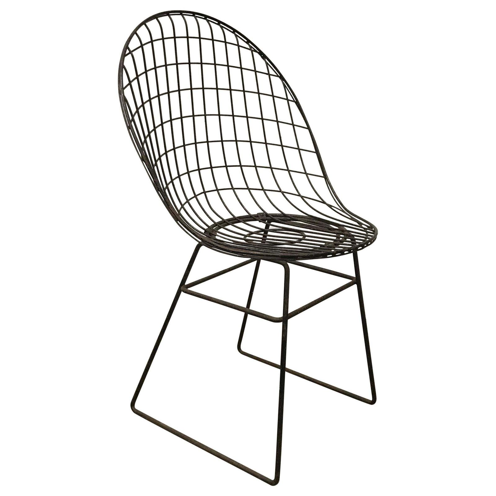 Black Wire Dining Chair With Beautiful Curves And Elegant Silhouet, Circa 1960