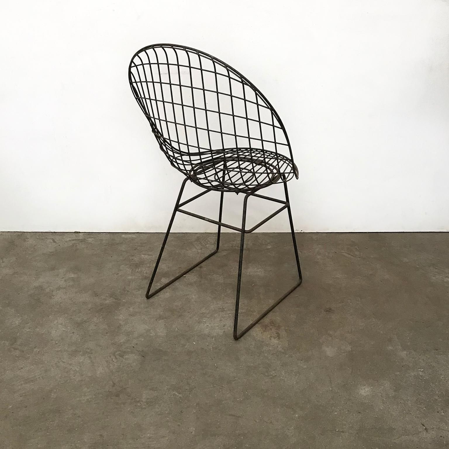 Black Wire Dining Chair With Beautiful Curves And Elegant Silhouet, Circa 1960 photo vinterior