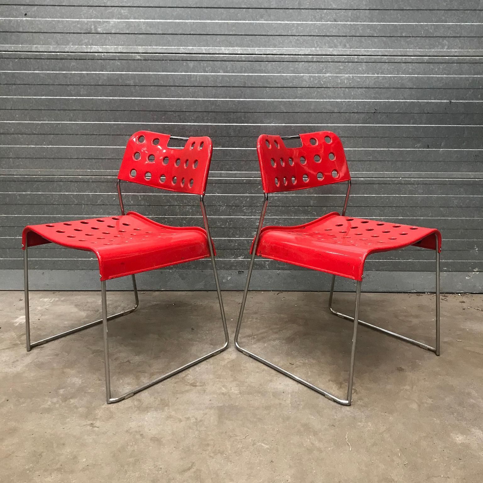 1971, Rodney Kinsman, For Bieffeplast, 2 Rare Red Omstak Stacking Chairs photo furniture