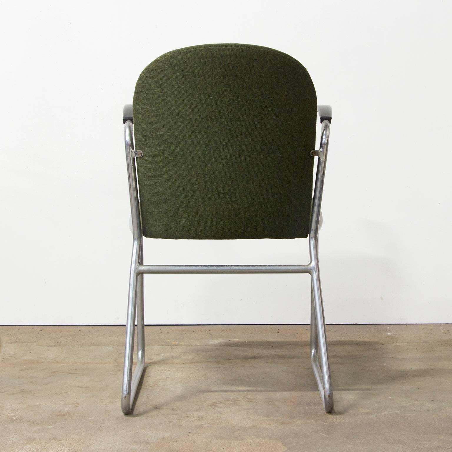 1935 W.H. Gispen For Gispen, Rare Framed 413r Side Chair, Original Green Fabric photo Furniture