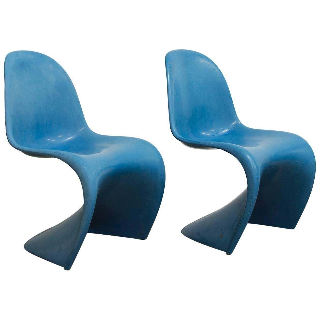 1965, Verner Panton, Two Stacking Chair 1st Herman Miller Edition, In Blue