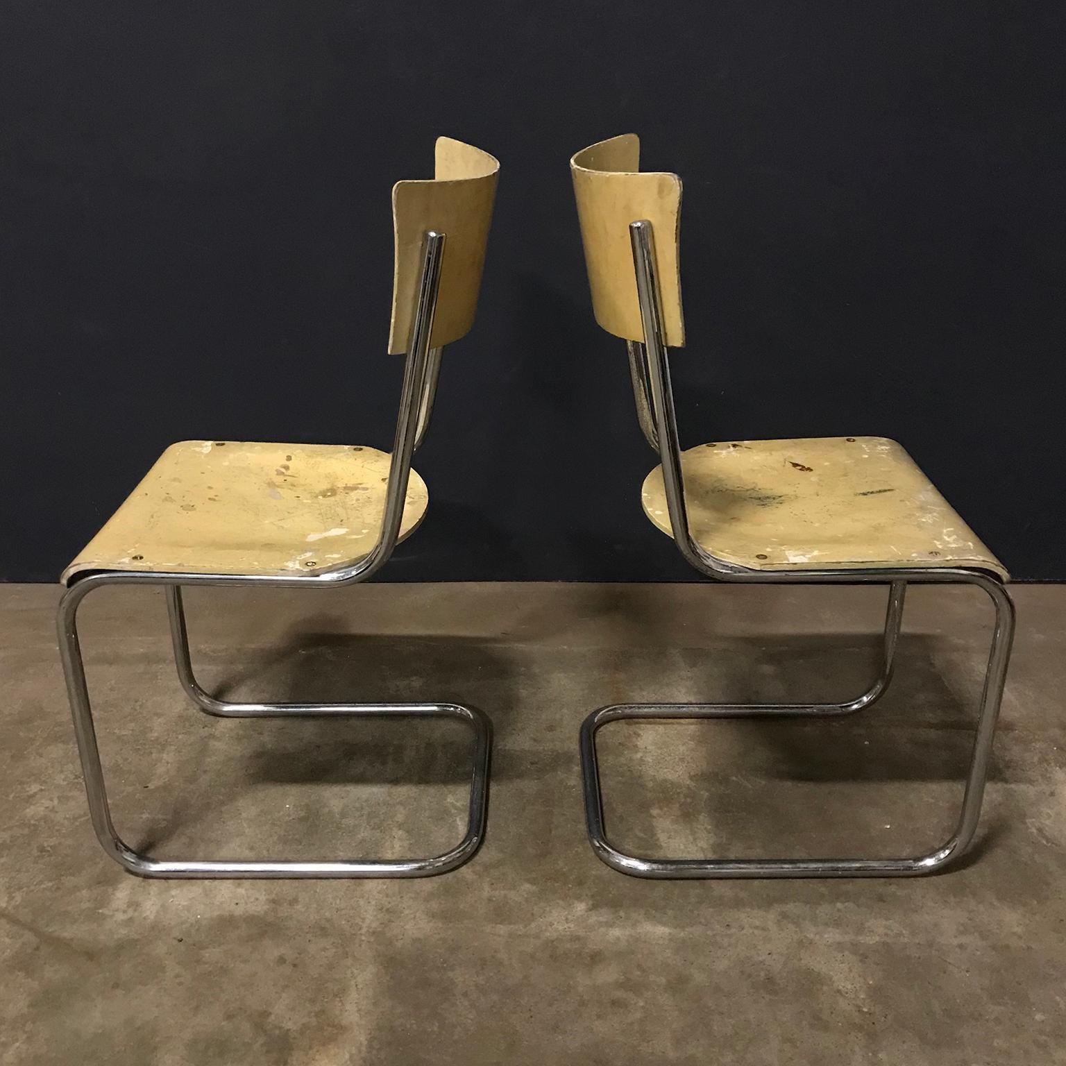 1931, Mart Stam For Thonet, Set Of Light Yellow Wooden S43 photo furniture