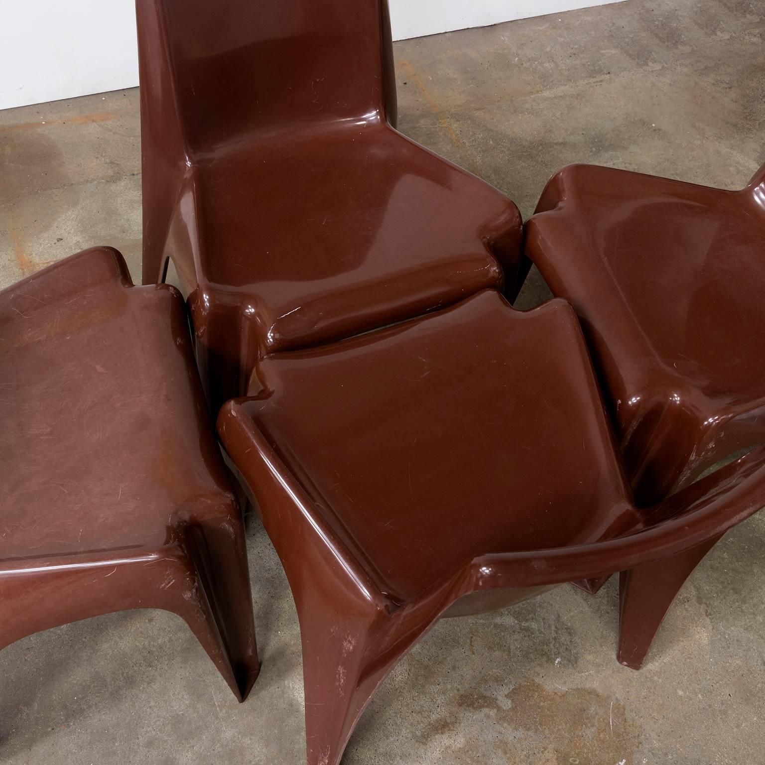 1969, Helmut Bätzner For Bofinger, Set Of Four Brown Chairs Modell B 1171 photo vinterior