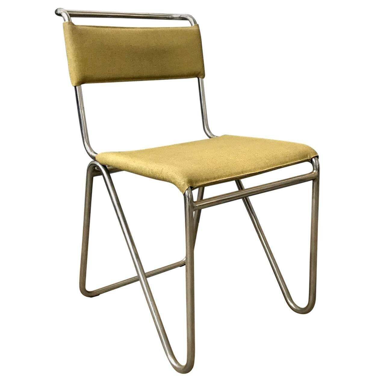 1927, W.H. Gispen For Gispen, Diagonal Chair 102 In Original Yellow Faux Leather