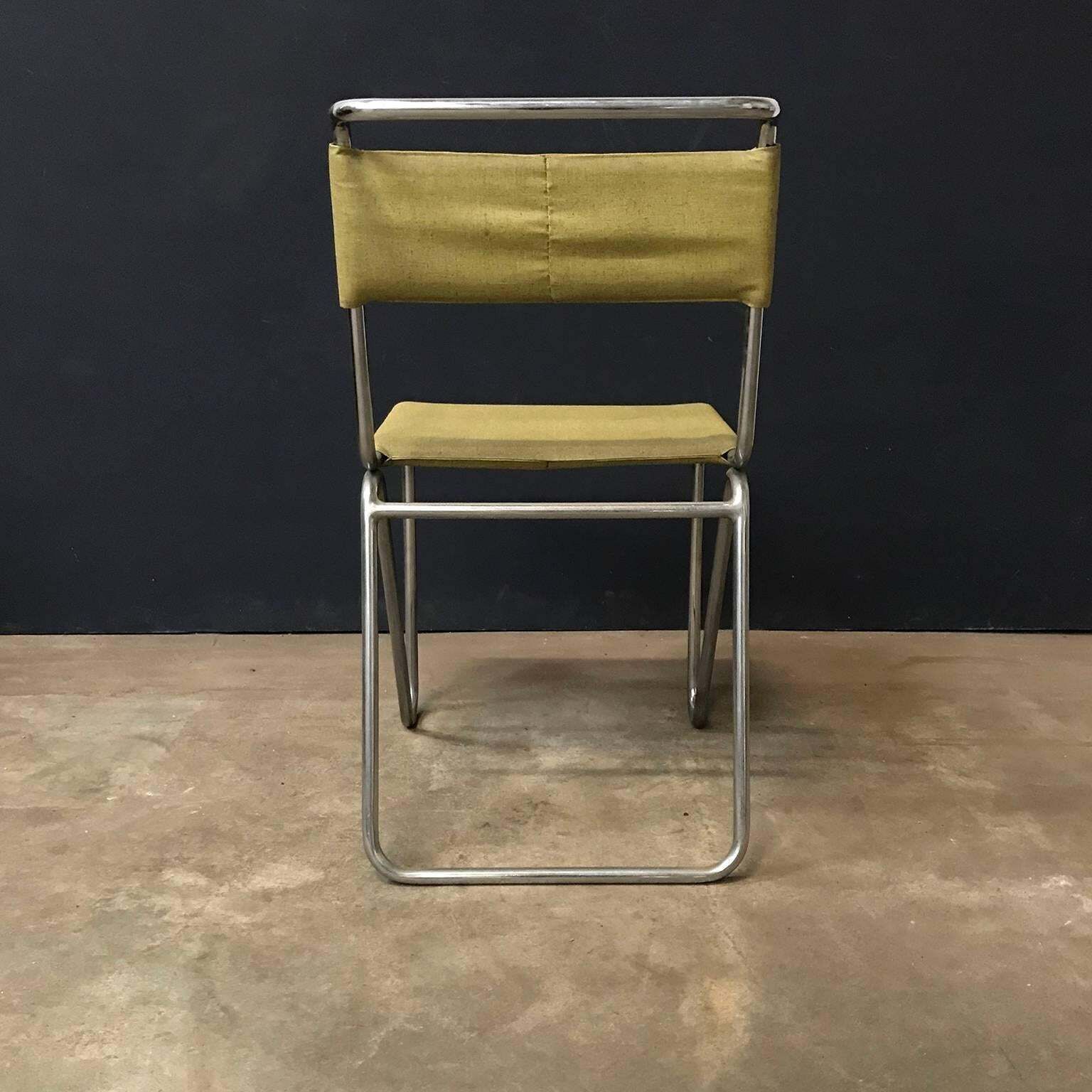 1927, W.H. Gispen For Gispen, Diagonal Chair 102 In Original Yellow Faux Leather photo vinterior