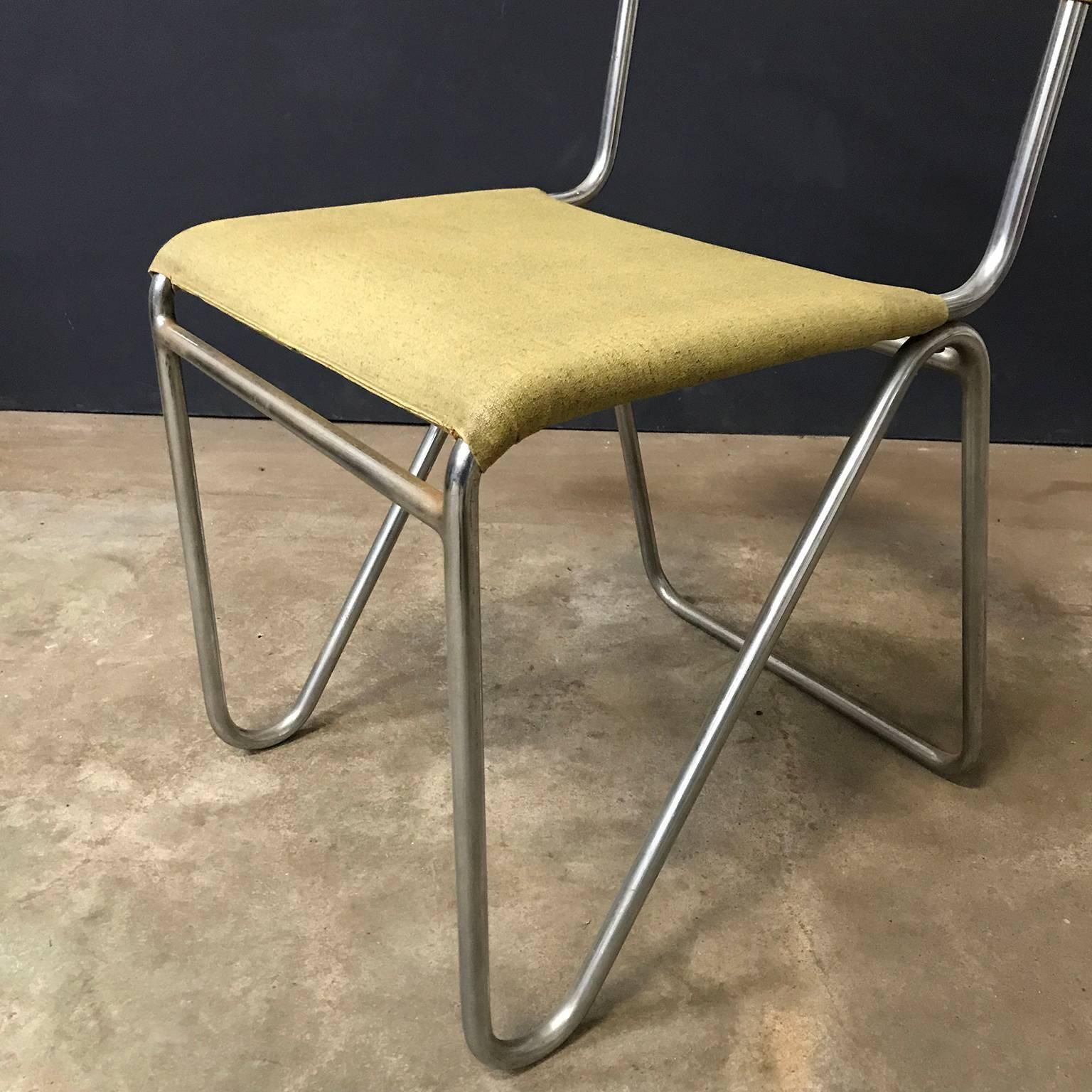 photo furniture 1927, W.H. Gispen For Gispen, Diagonal Chair 102 In Original Yellow Faux Leather