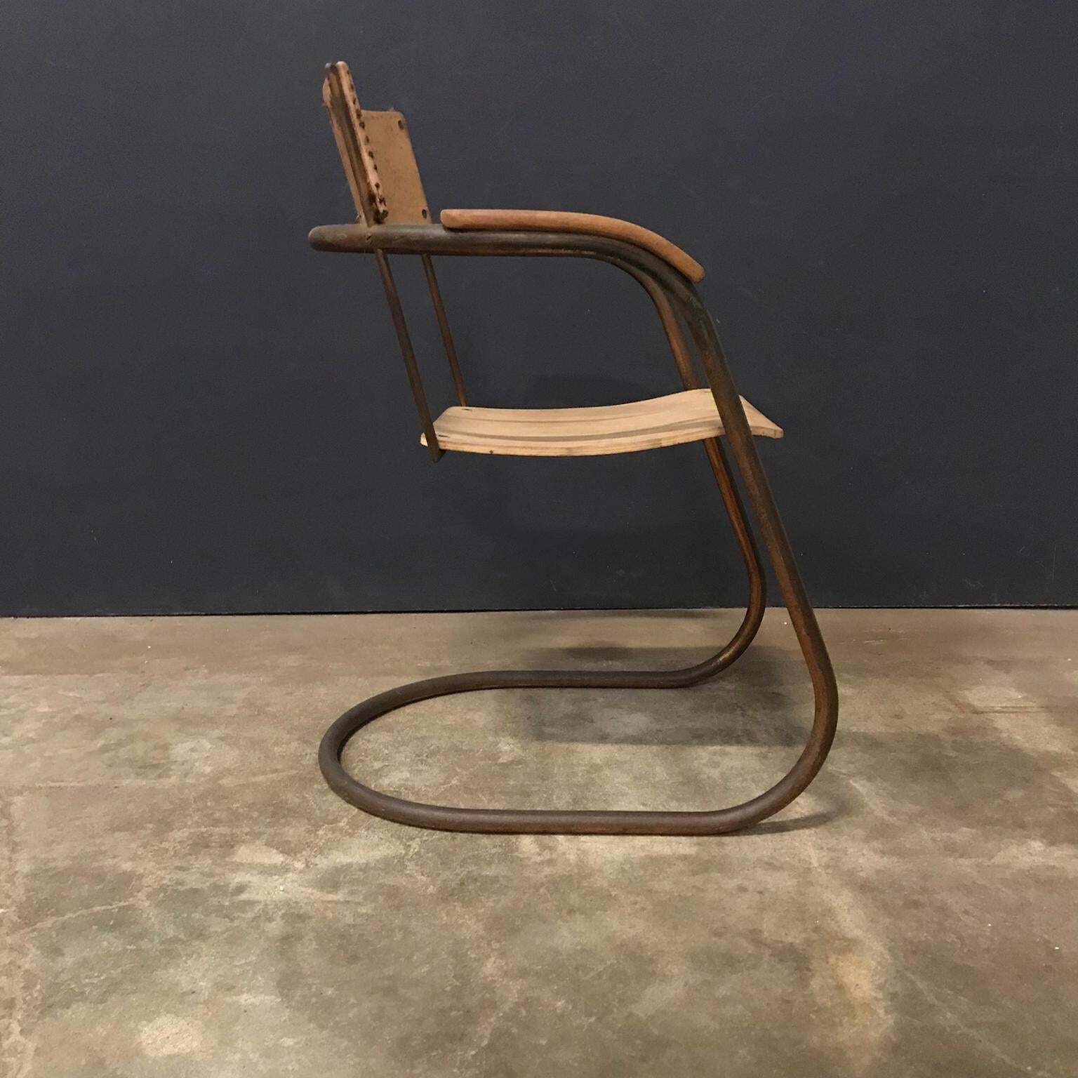 Paul Schuitema Tube Chair, Original In Copper And Upholstered Wood, Circa 1930 photo for sale