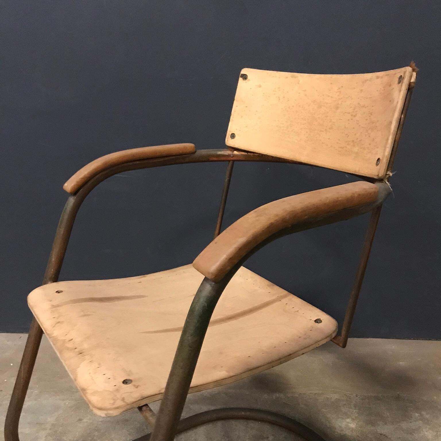 Paul Schuitema Tube Chair, Original In Copper And Upholstered Wood, Circa 1930 photo vintage