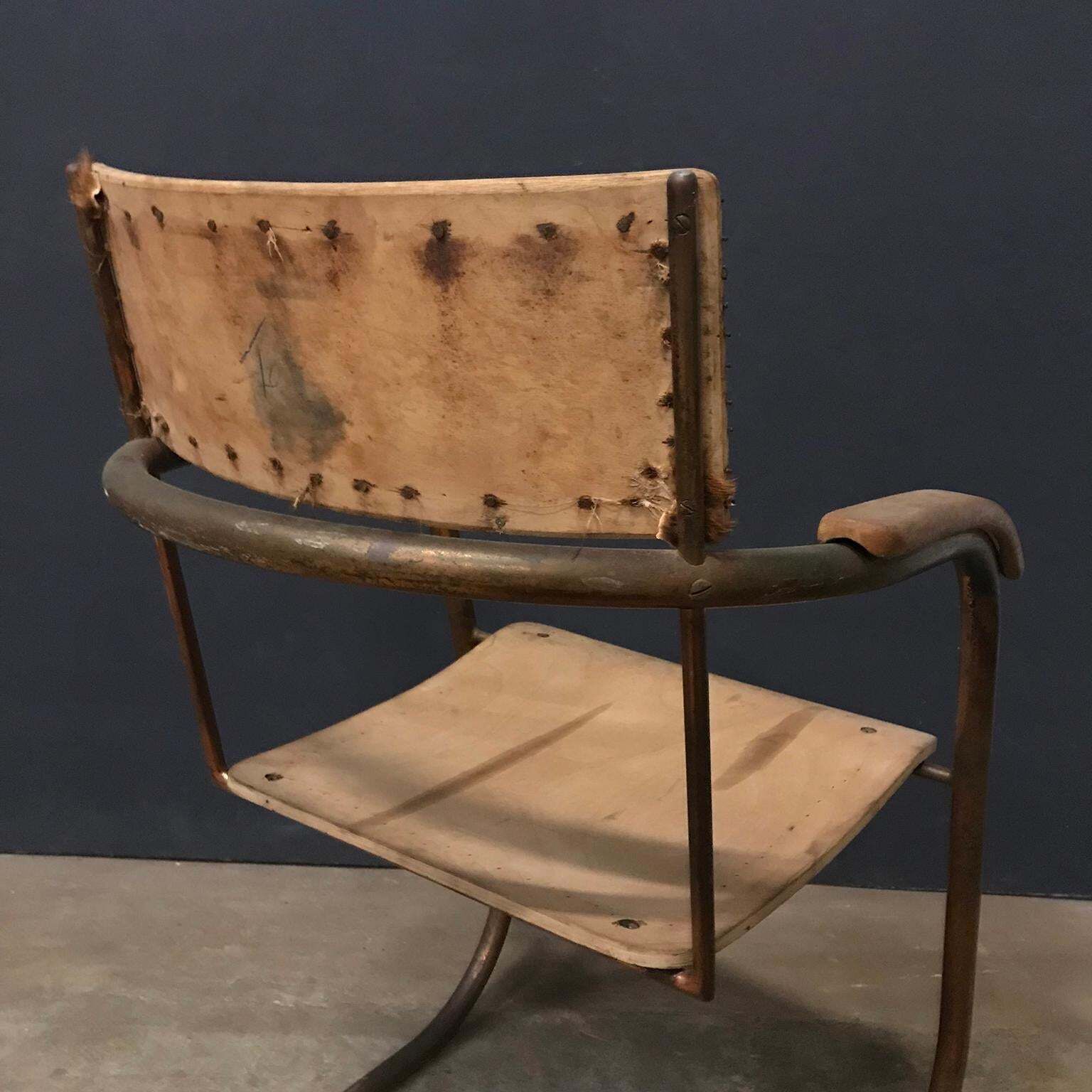 2090.0 Paul Schuitema Tube Chair, Original In Copper And Upholstered Wood, Circa 1930 photo