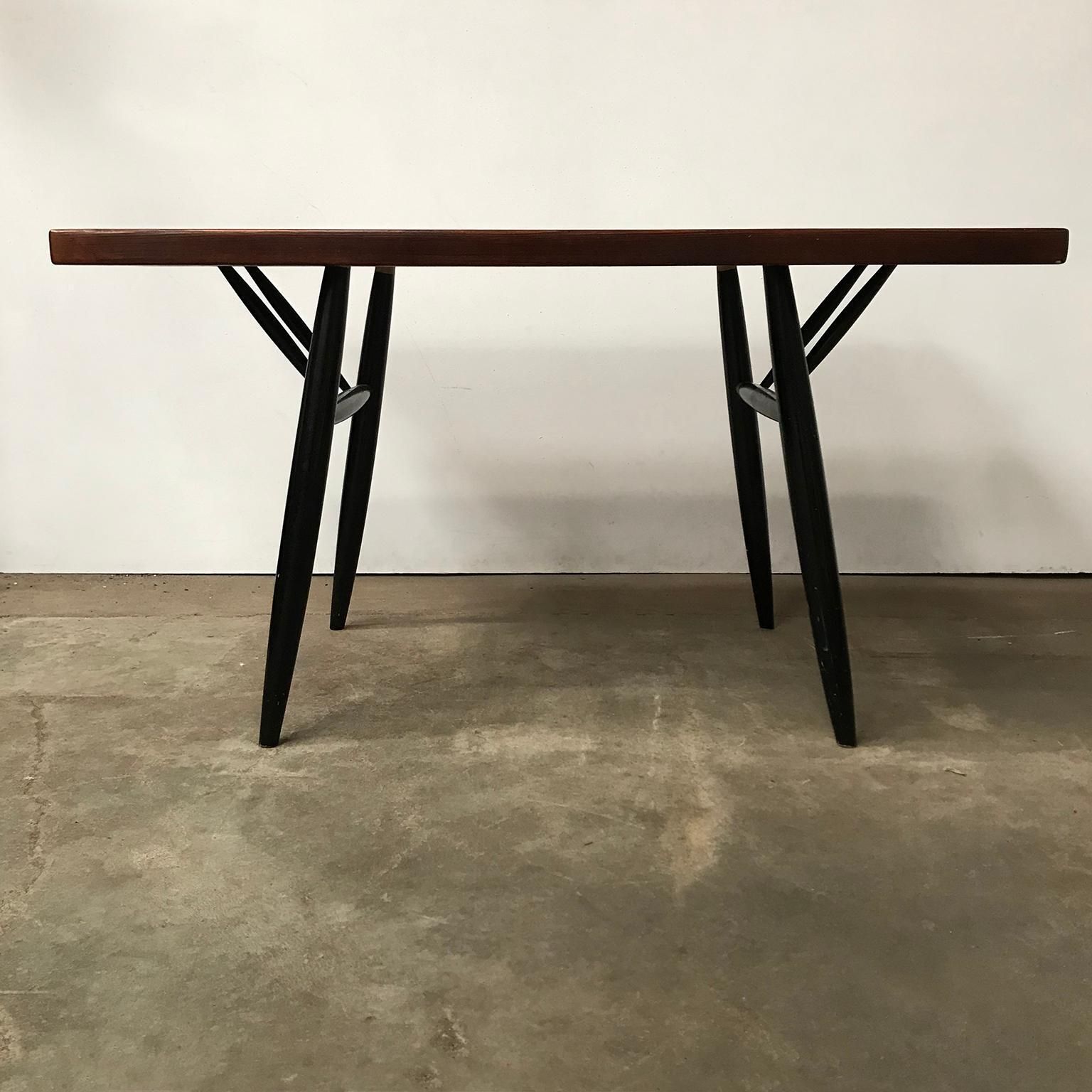 1955, Ilmari Tapiovaara, Pirkka Table With; Red Brown Wooden Top photo 1531.0