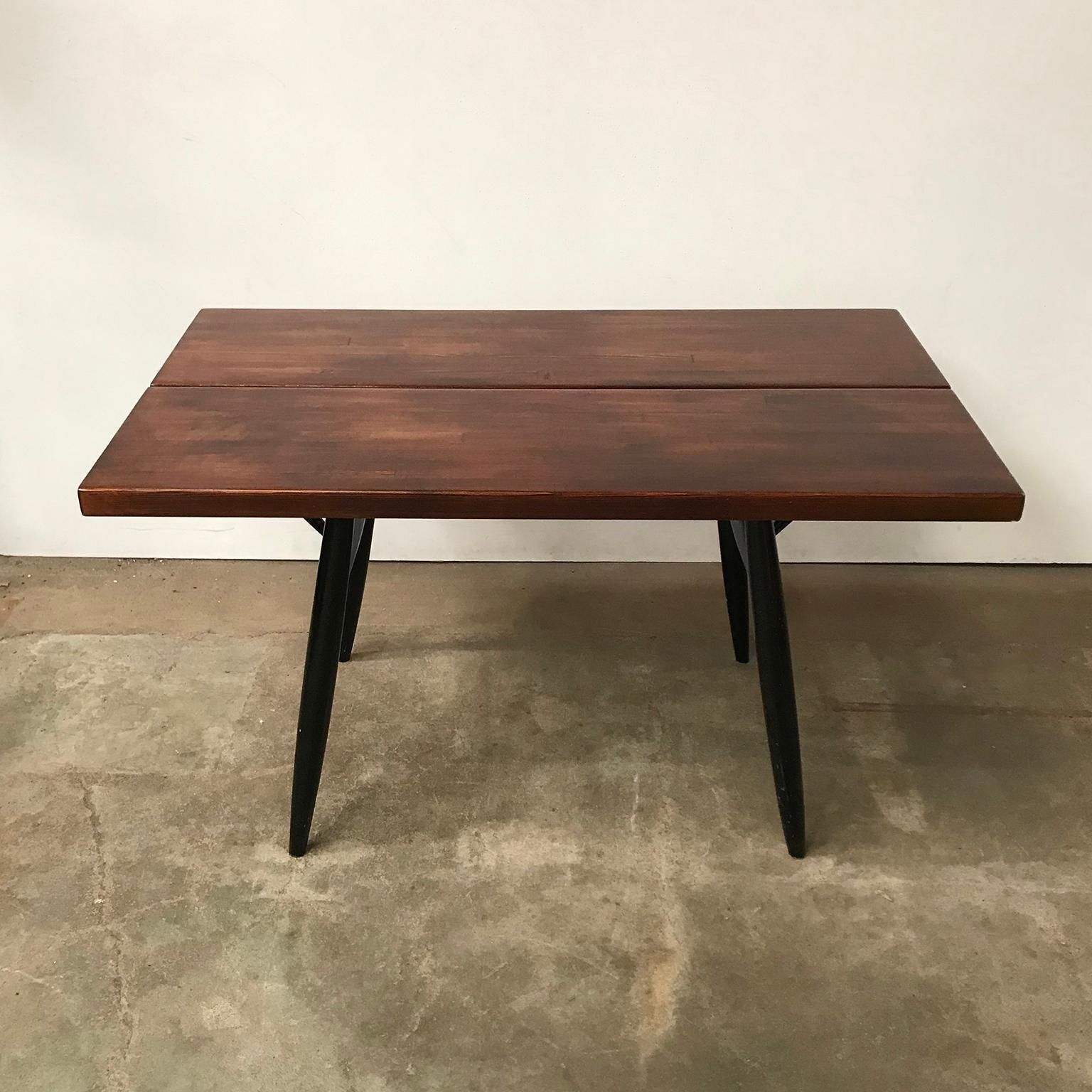 1955, Ilmari Tapiovaara, Pirkka Table With; Red Brown Wooden Top photo vinterior