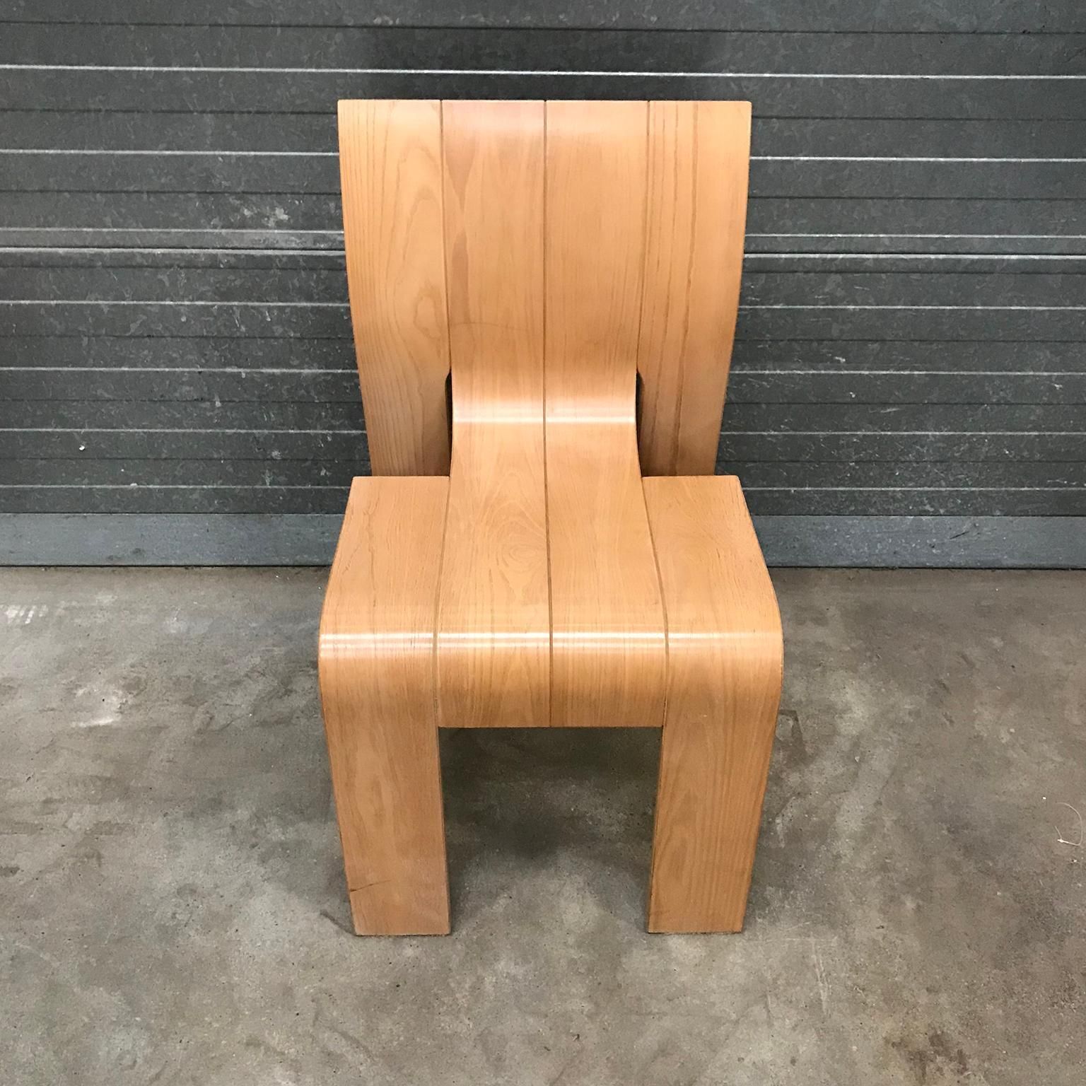 photo furniture 1974, Gijs Bakker For Castelijn, Set Of Stackable Bended Wood Strip Chairs