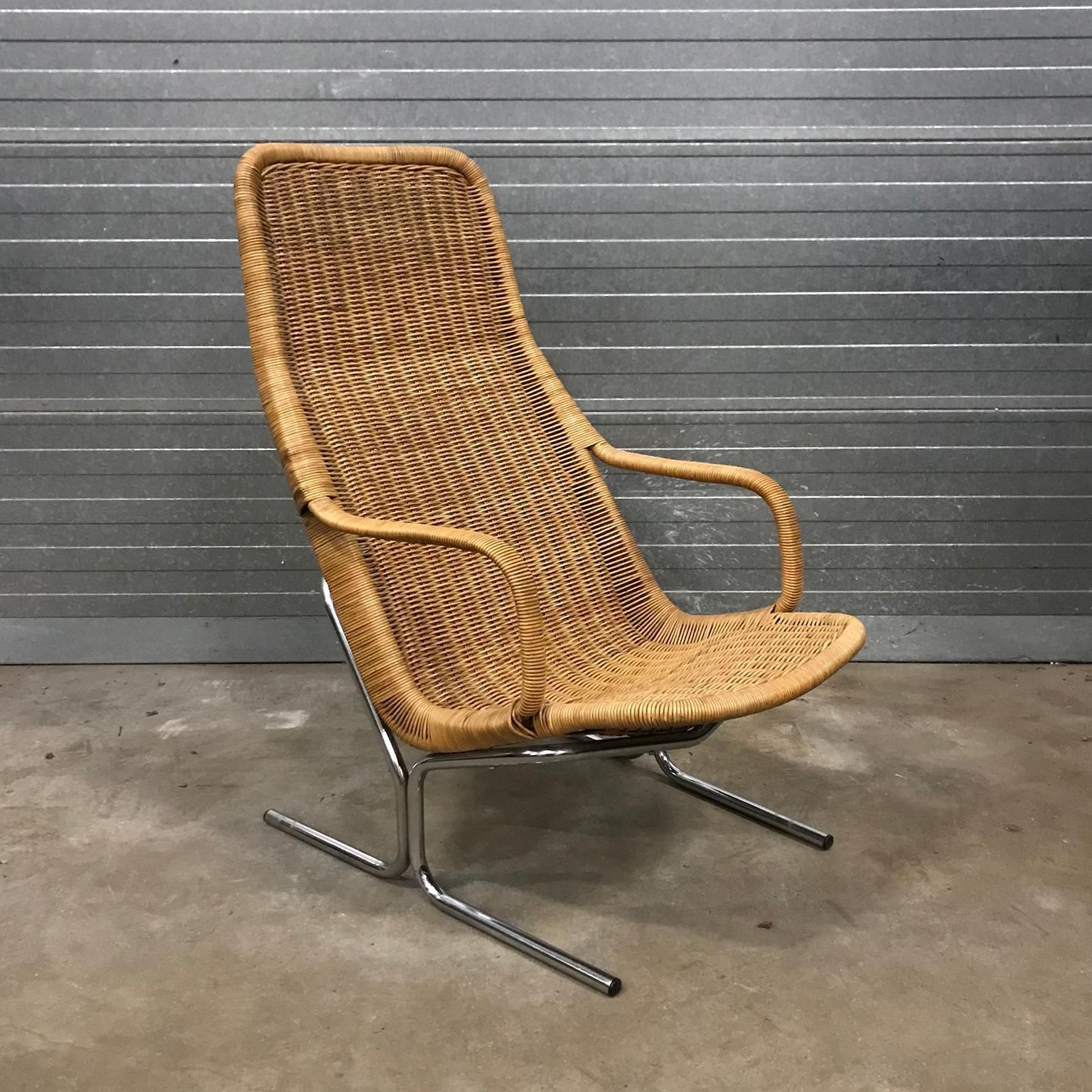 1961 Dirk Van Sliedregt, Rare 514 Original Wicker Lounge Chair With Chrome Base photo furniture