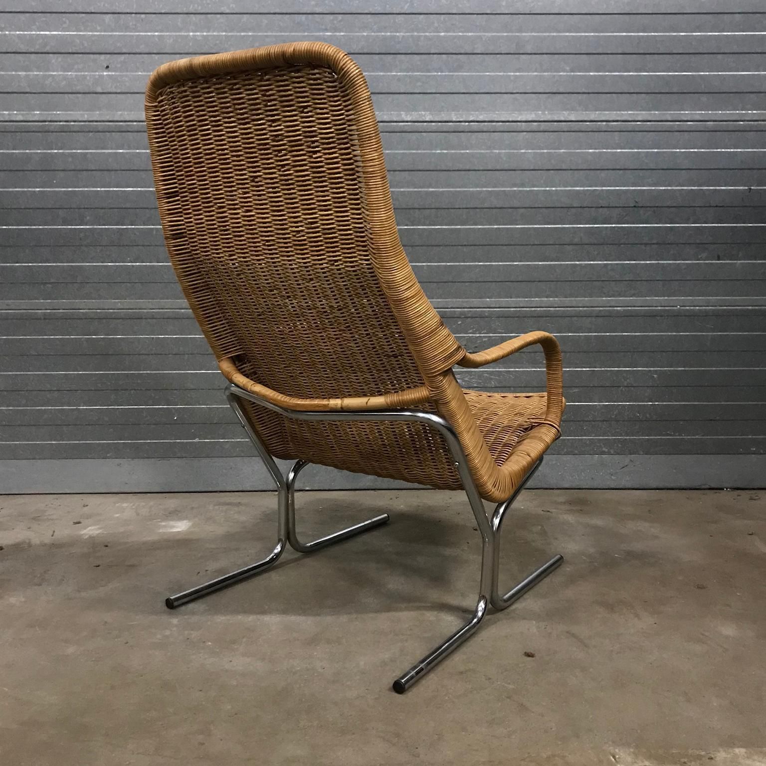 1961 Dirk Van Sliedregt, Rare 514 Original Wicker Lounge Chair With Chrome Base photo 1066.0