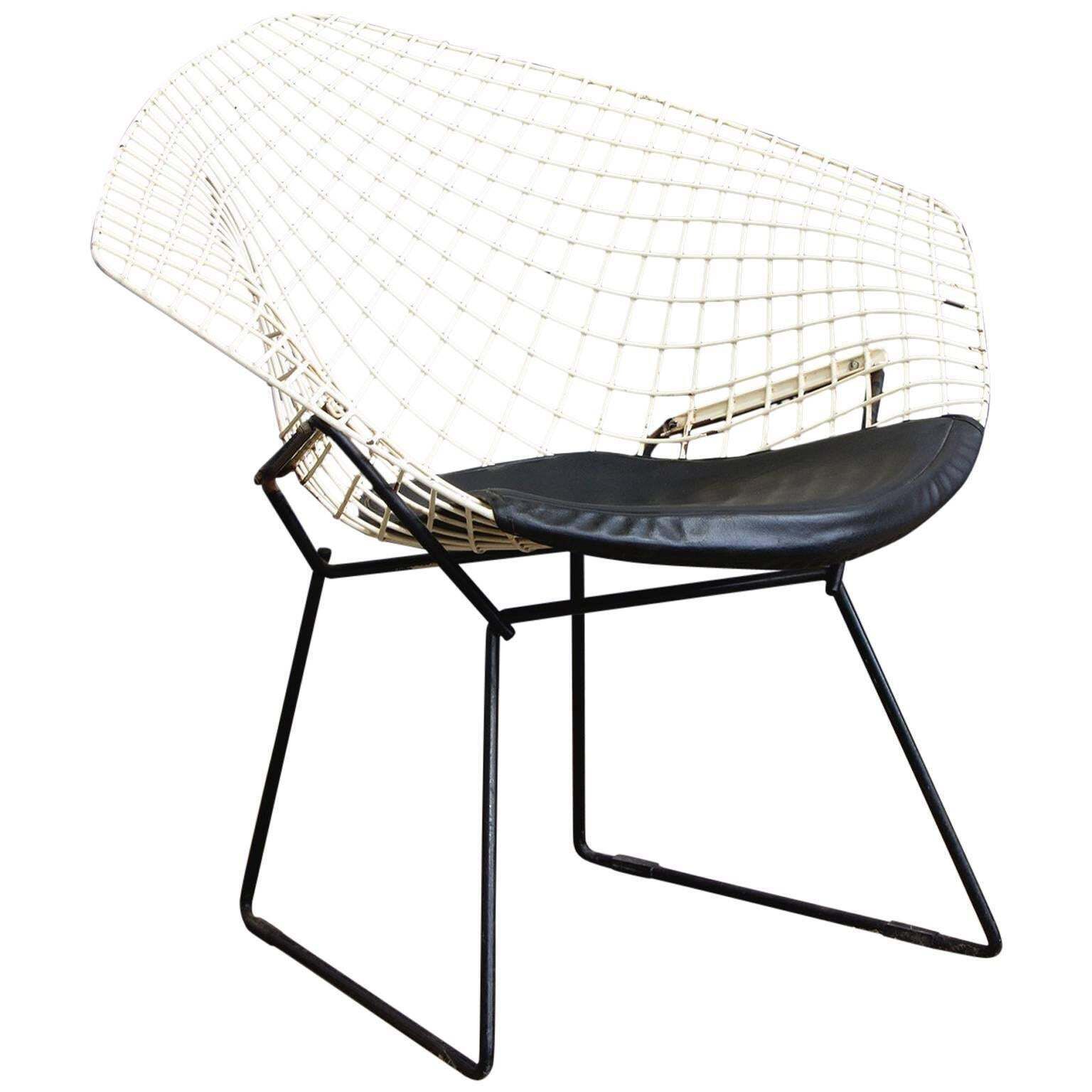 1952, Harrie Bertoia, Diamond Chair 421, Black & White With Black Vinyl Cushion
