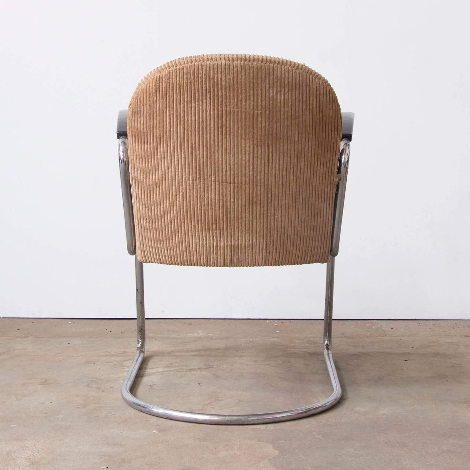 1935, W.H. Gispen By Gispen Culemborg 413 Easy Chair In Original Corduroi Fabric photo Furniture