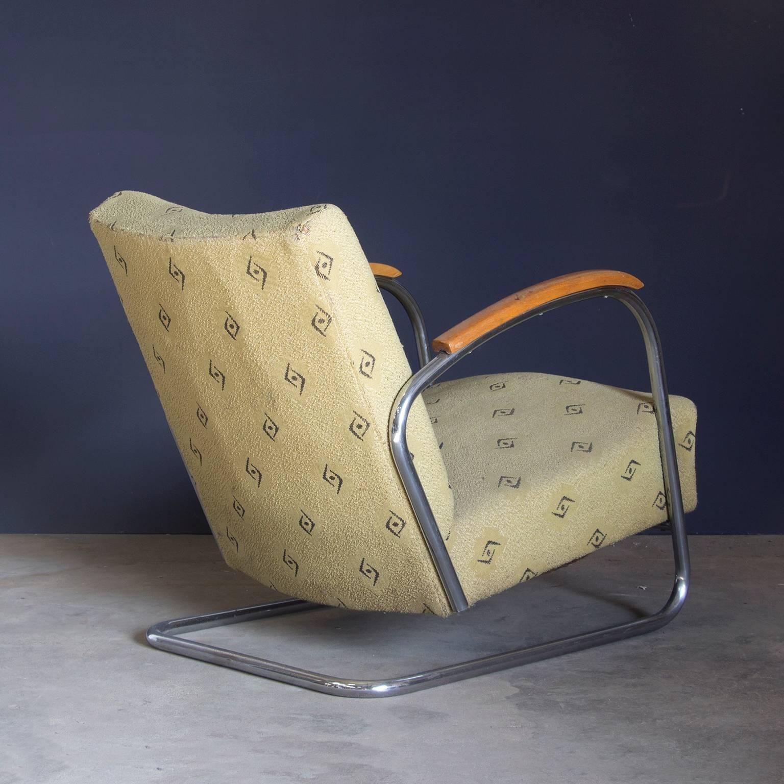 Original, Early Vintage Tubular Easy Chair With Original Fabric, Circa 1930 photo for sale
