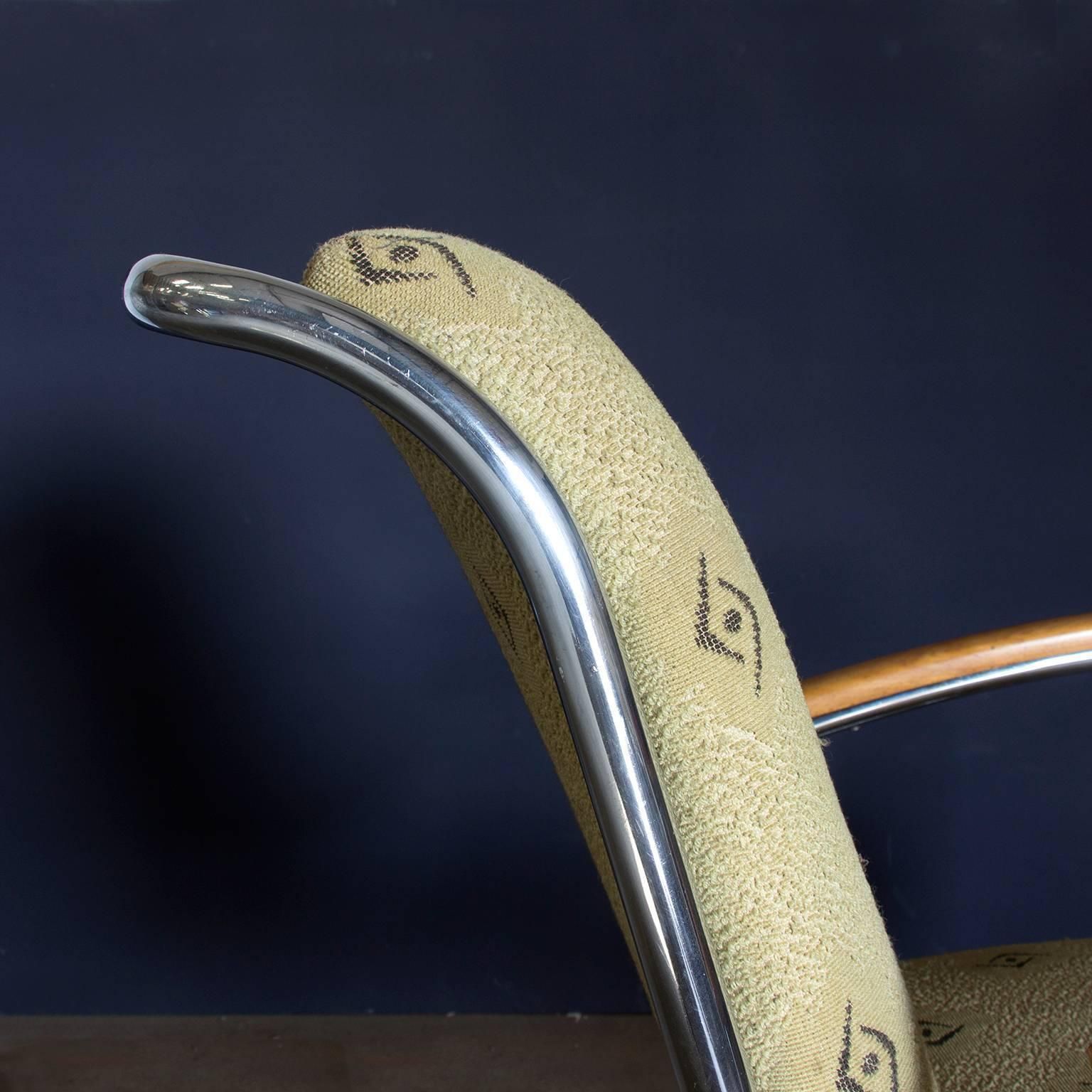 Original, Early Vintage Tubular Easy Chair With Original Fabric, Circa 1930 photo vintage