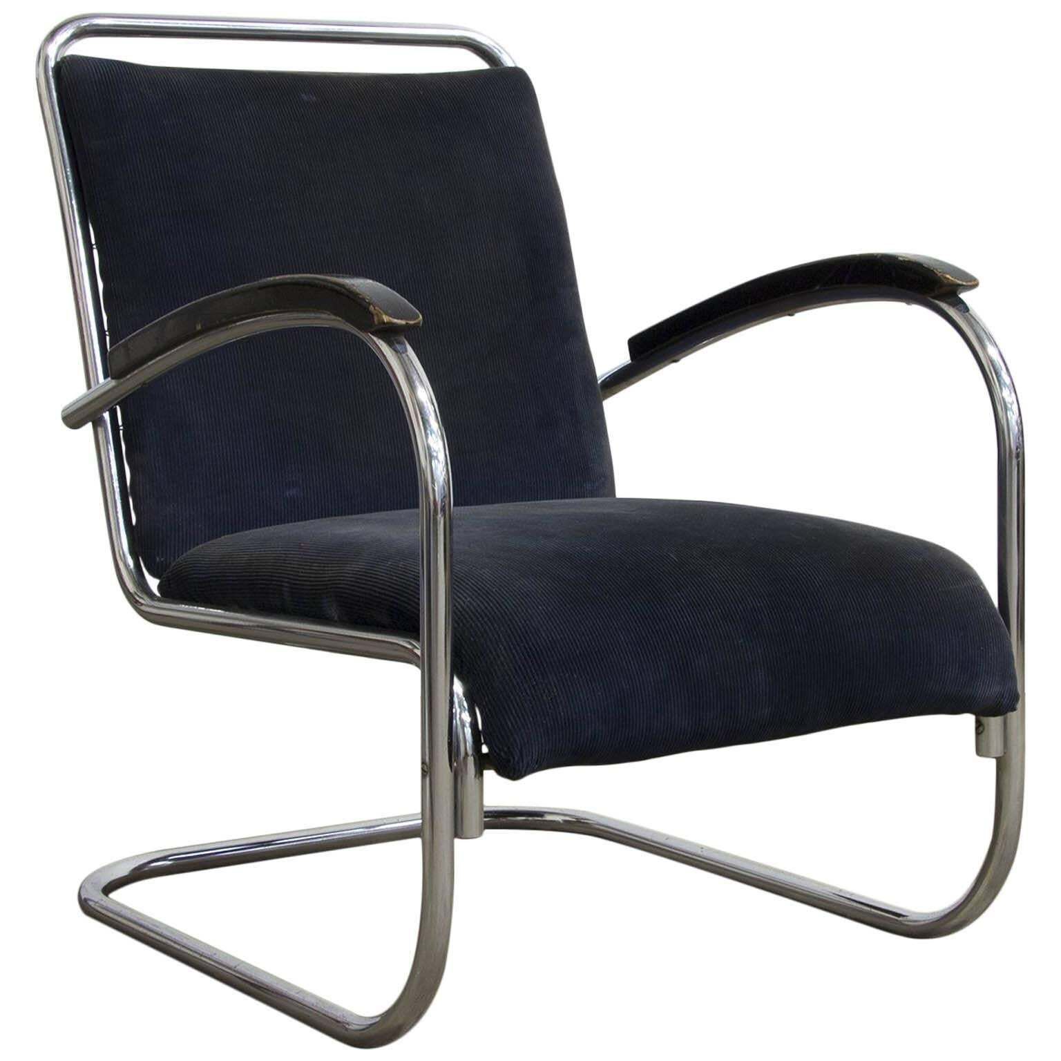 1930s, Paul Schuitema Easy Chair, Fabric With Black Lacquered Wooden Armrests