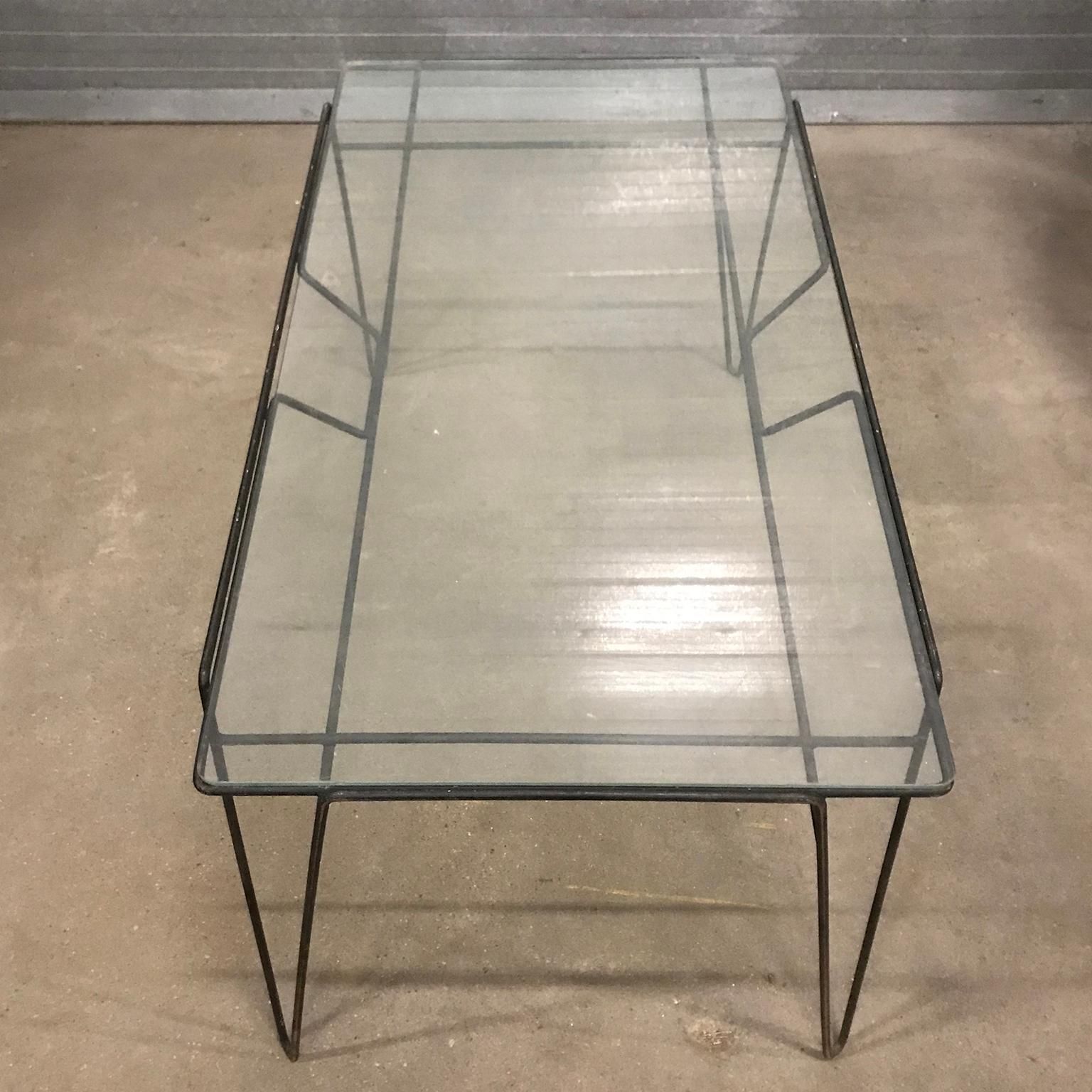 Super Elegant Dining Table, Black Metal Hairpin Legs And Glass Top, Circa 1960 photo buy